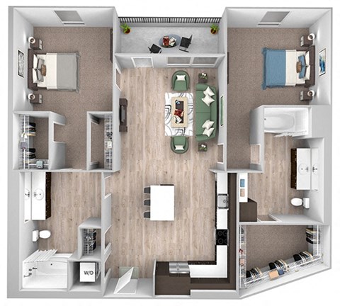Floor plan for 2 beds, 2 baths, 1019 sqft